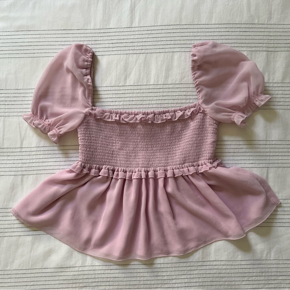 Aritzia (Sunday Best) Pink Puff Sleeve Smocked Top